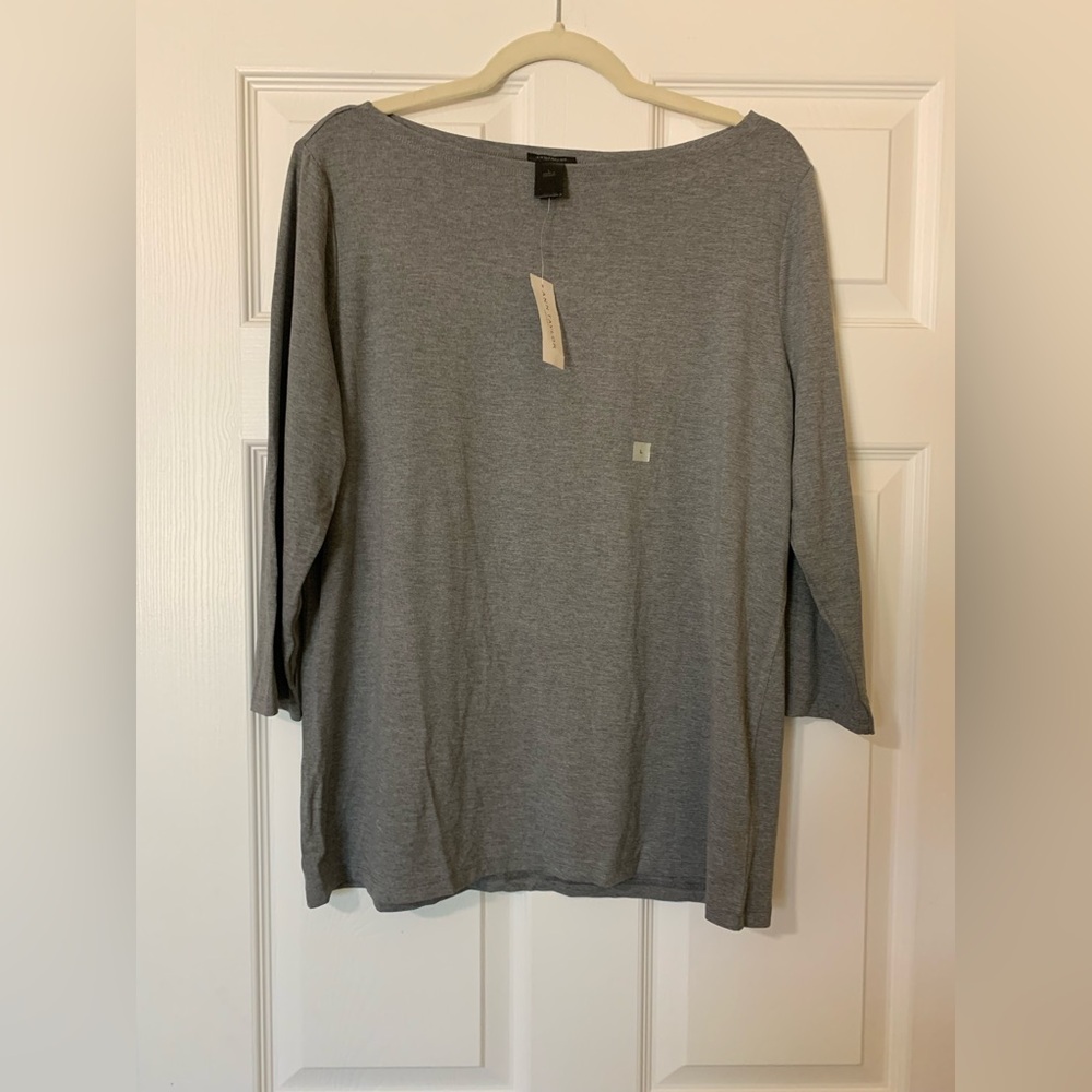 NWT Ann‎ Taylor Heather Gray 3/4 Sleeve Blouse Size Large Minimalist Casual